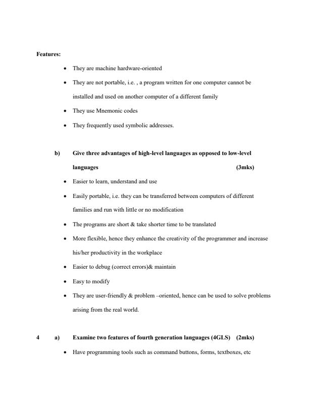 Page 2 – Form 3 Computer Studies Topical Questions and Answers on Programming – Kenyaplex