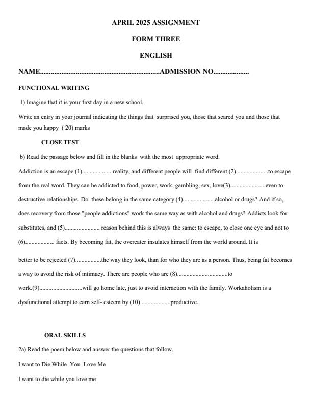 Page 1 – Form 3 English April 2025 Holiday Assignment – Kenyaplex