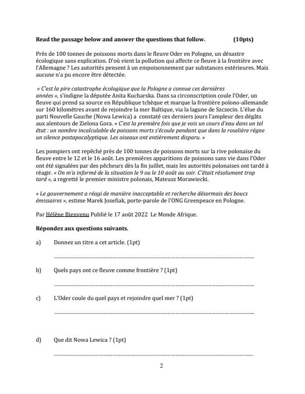 Page 2 – Form 3 French April 2026 Holiday Assignment – Kenyaplex