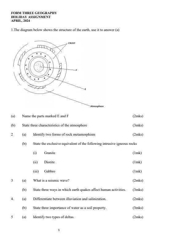 Page 1 – Form 3 Geography April 2024 Holiday Assignment – Kenyaplex