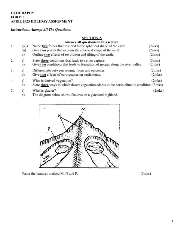 Page 1 – Form 3 Geography April 2025 Holiday Assignment – Kenyaplex