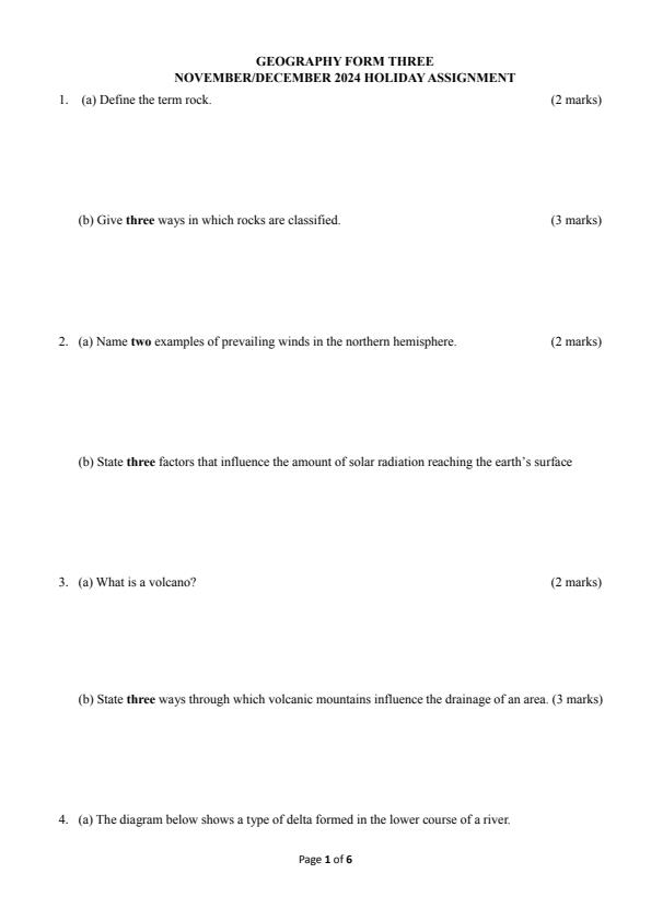 Page 1 – Form 3 Geography December 2024 Holiday Assignment – Kenyaplex