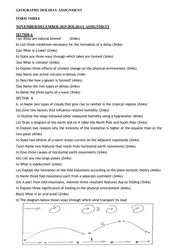 Page 1 – Form 3 Geography November/December 2025 Holiday Assignment – Kenyaplex