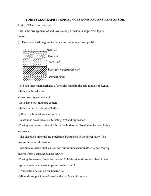 Form 3 Geography Topical Questions and Answers on Soil 16132