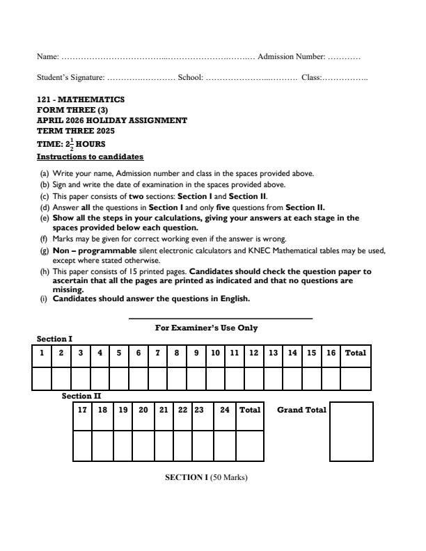 Page 1 – Form 3 Kiswahili April 2026 Holiday Assignment – Kenyaplex