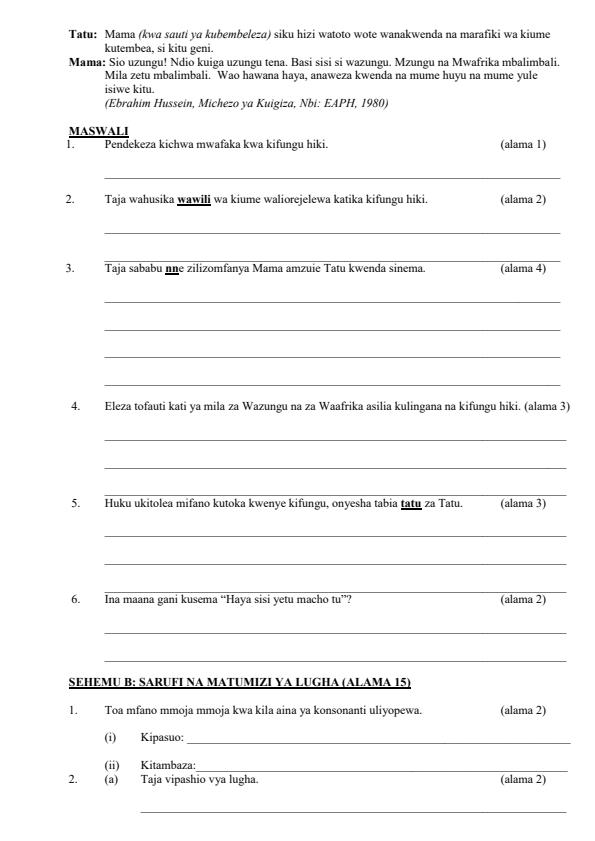 Page 2 – Form 3 Kiswahili August 2026 Holiday Assignment – Kenyaplex