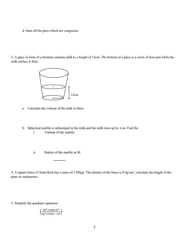 Page 2 – Form 3 Mathematics December 2024 Holiday Assignment – Kenyaplex