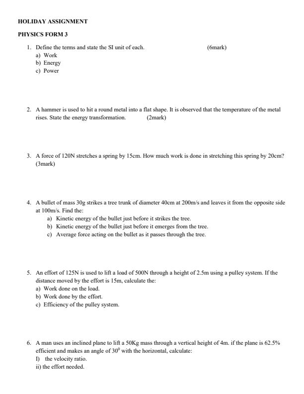 Page 1 – Form 3 Physics April Holiday Assignment 2023 – Kenyaplex