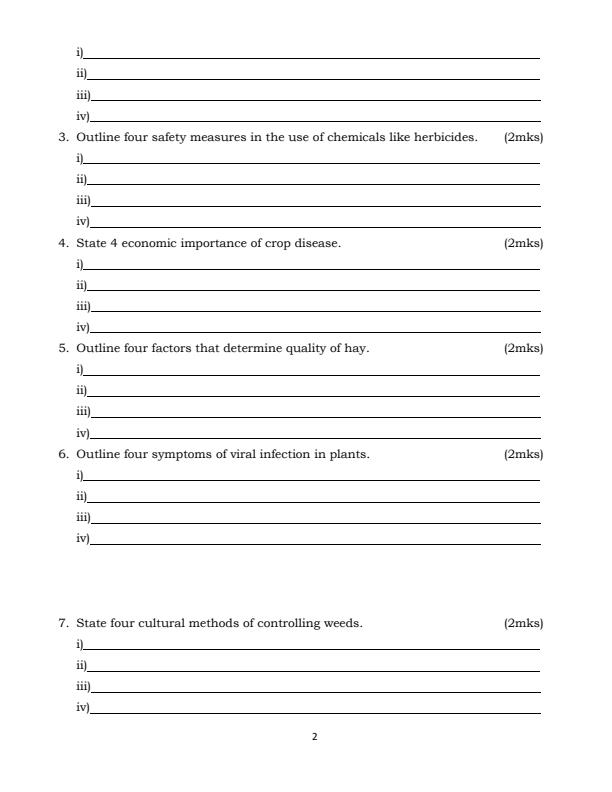 Page 2 – Form 4 Agriculture April 2026 Holiday Assignment – Kenyaplex
