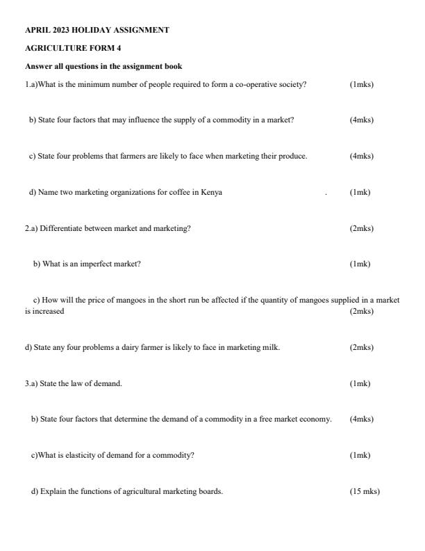 Page 1 – Form 4 Agriculture April Holiday Assignment 2023 – Kenyaplex