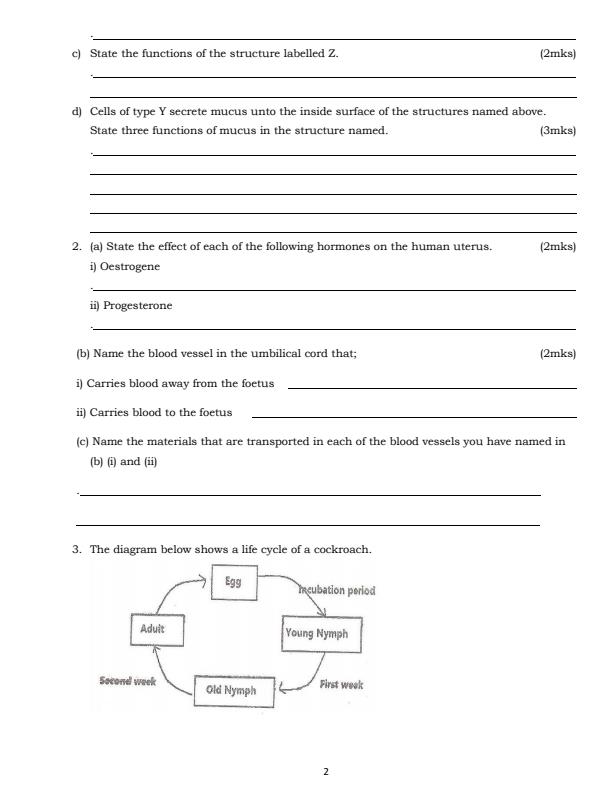 Page 2 – Form 4 Biology Paper 2 April 2026 Holiday Assignment – Kenyaplex
