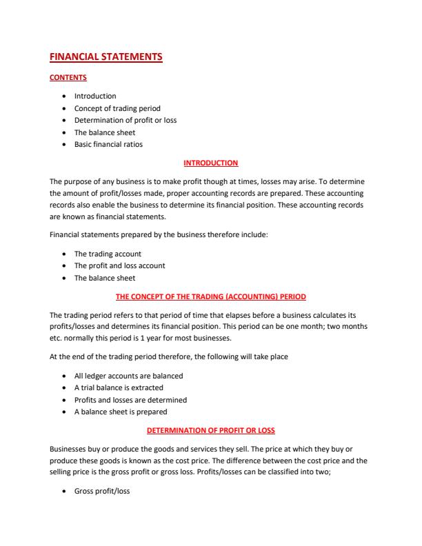 Page 1 – Form 4 Business Studies Notes on Financial Statements – Kenyaplex