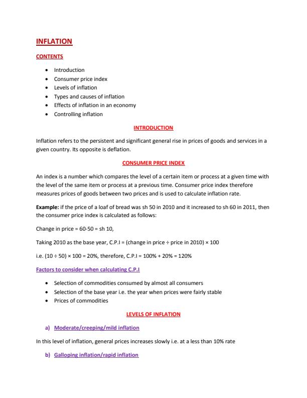 Page 1 – Form 4 Business Studies Notes on Inflation – Kenyaplex