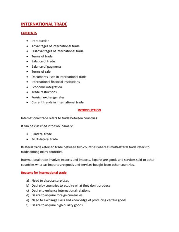 Page 1 – Form 4 Business Studies Notes on International Trade – Kenyaplex