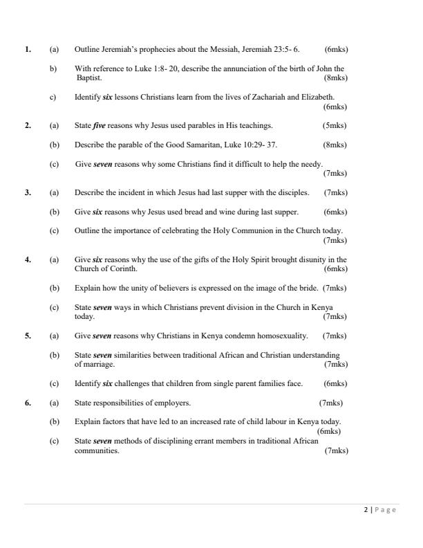 Page 2 – Form 4 CRE Paper 2 April 2026 Holiday Assignment – Kenyaplex
