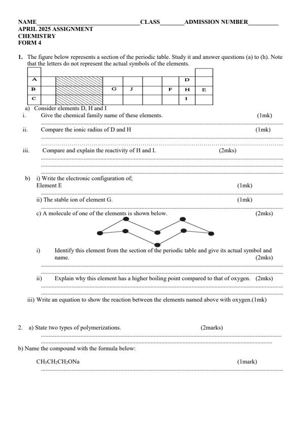 Page 1 – Form 4 Chemistry April 2025 Holiday Assignment – Kenyaplex
