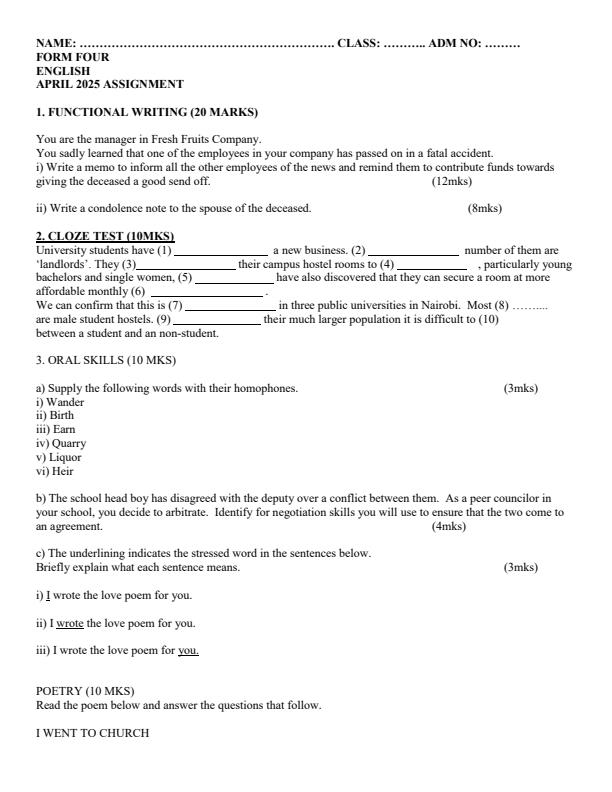 Page 1 – Form 4 English April 2025 Holiday Assignment – Kenyaplex