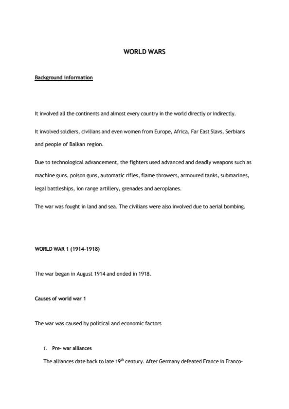 Page 1 – Form 4 History and Government Notes on World Wars – Kenyaplex