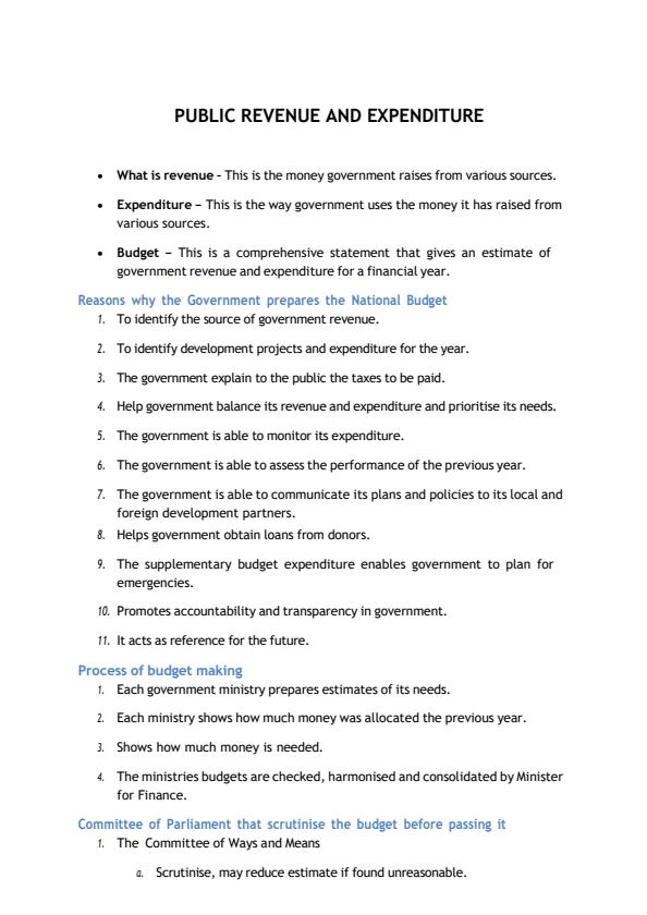 Page 1 – Form 4 History and Government: Public Revenue and Expenditure – Kenyaplex