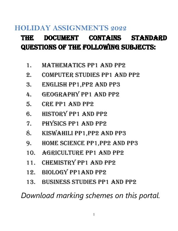 Page 1 – Form 4 Holiday Assignment 2022 – Kenyaplex
