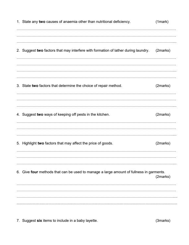 Page 2 – Form 4 Home Science Paper 1 April 2026 Holiday Assignment – Kenyaplex