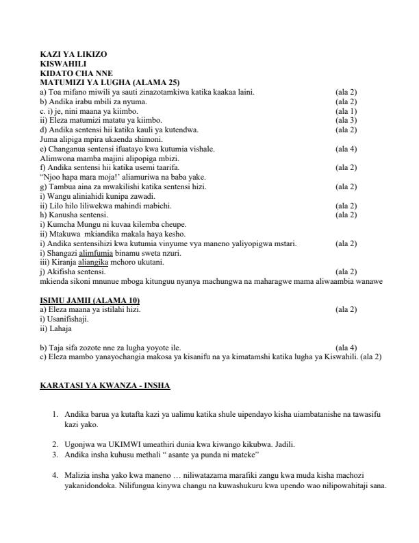 Page 1 – Form 4 Kiswahili April 2025 Holiday Assignment – Kenyaplex