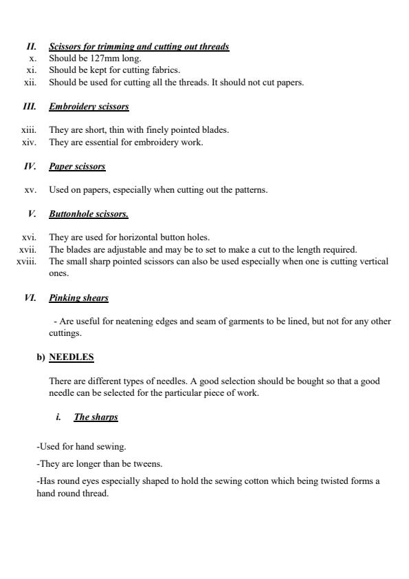 Page 2 – Garment Construction 1 Notes for Diploma in Fashion Design and Clothing Technology – Kenyaplex
