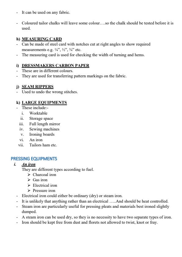 Page 5 – Garment Construction 1 Notes for Diploma in Fashion Design and Clothing Technology – Kenyaplex