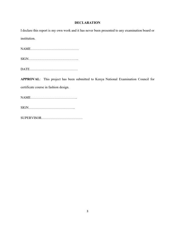 Page 3 – Garment Construction: Diploma in Fashion Design and Clothing Technology Project on Bedroom Furnishing – Kenyaplex