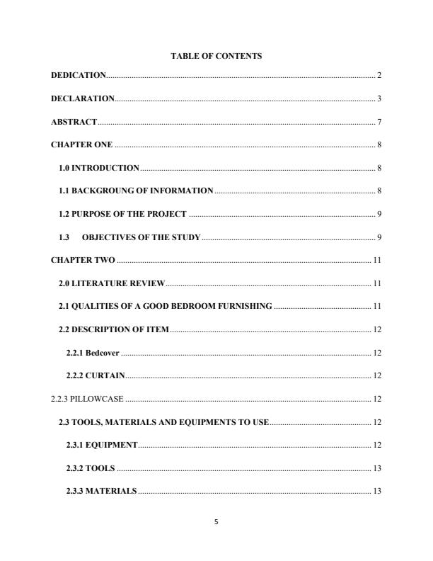 Page 5 – Garment Construction: Diploma in Fashion Design and Clothing Technology Project on Bedroom Furnishing – Kenyaplex