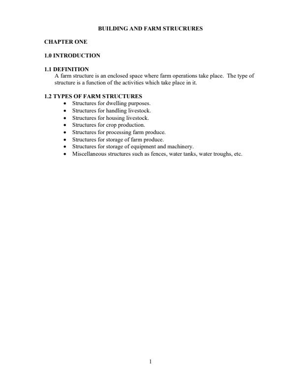 Page 1 – General Agriculture: Building and Farm Structures Notes – Kenyaplex