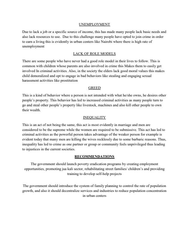 Page 3 – Giving appropriate examples discuss the causes of increased criminal activities in Kenya and make recommendations on how the vice can be addressed. – Kenyaplex