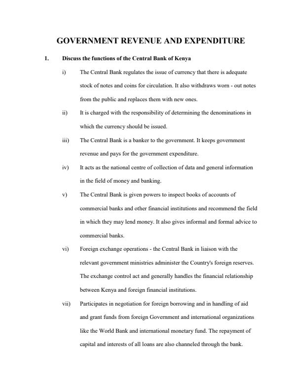 Page 1 – Government Revenue and Expenditure Topical Questions and Answers – Kenyaplex