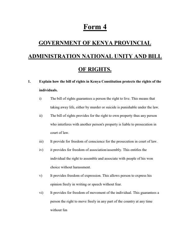 Page 1 – Government of Kenya, Provincial Administration, National Unity and Bill of Rights Topical Questions and Answers – Kenyaplex