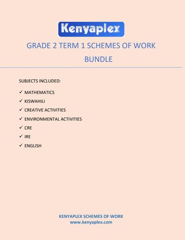 Page 1 – Grad 2 Term 1 Schemes of Work for All Subjects (Bundle) – Kenyaplex