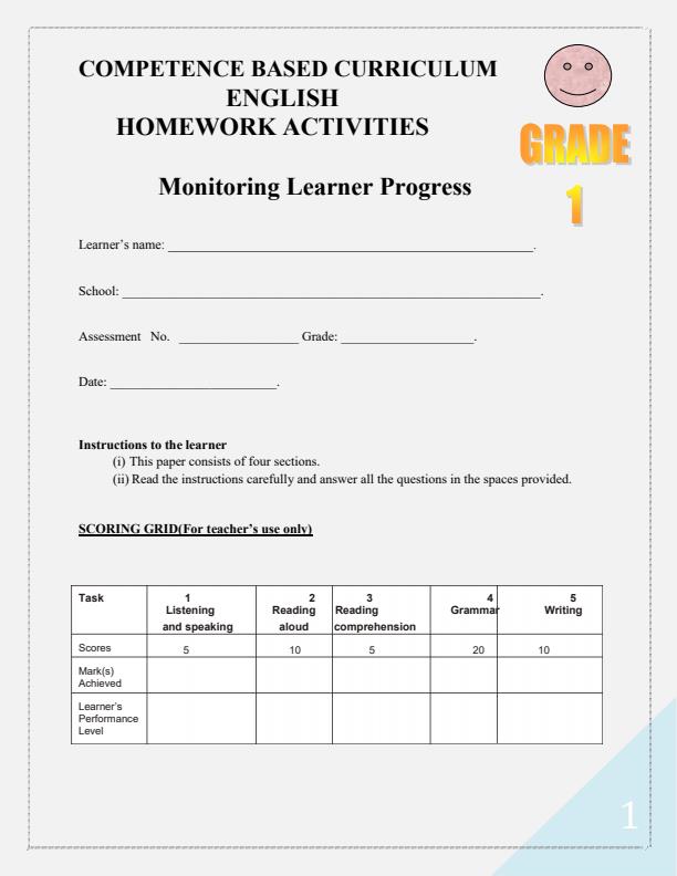 Page 2 – Grade 1 April 2025 Holiday Assignments - Set – Kenyaplex