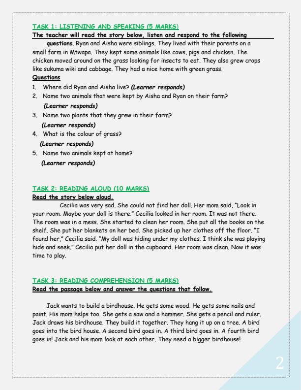 Page 3 – Grade 1 April 2025 Holiday Assignments - Set – Kenyaplex