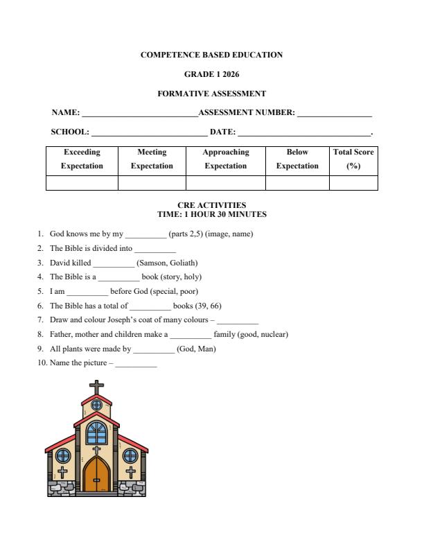 Page 1 – Grade 1 CRE Activities April 2026 Holiday Assignment – Kenyaplex