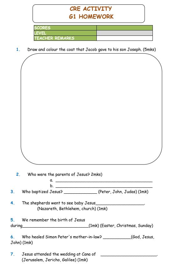 Page 1 – Grade 1 CRE Activities December 2024 Holiday Assignment – Kenyaplex