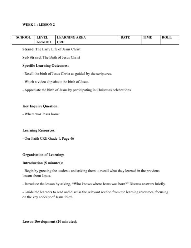 Page 4 – Grade 1 CRE Lesson Plans Term 2 - Our Faith – Kenyaplex