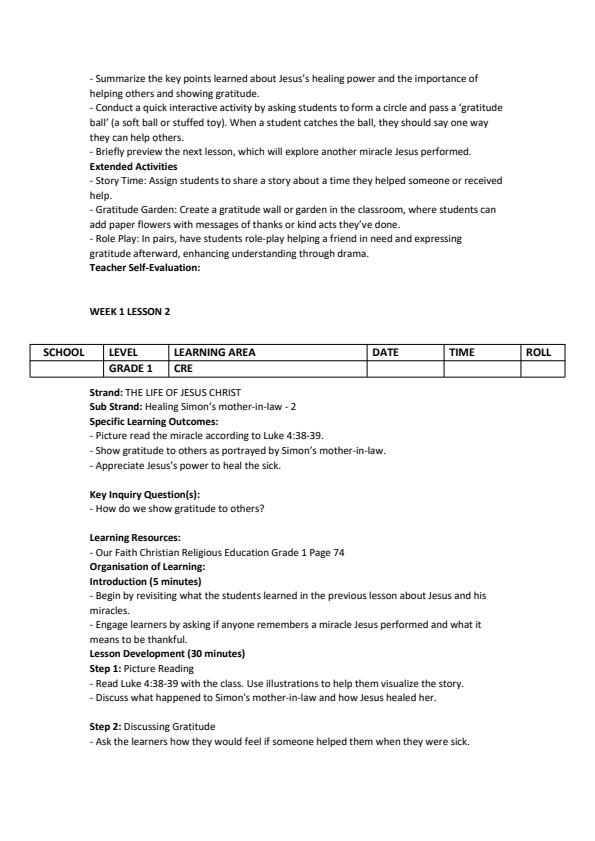 Page 2 – Grade 1 CRE Lesson Plans Term 3 - Our Faith – Kenyaplex