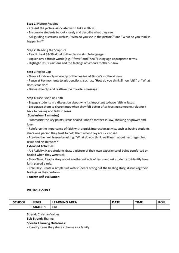 Page 4 – Grade 1 CRE Lesson Plans Term 3 - Our Faith – Kenyaplex