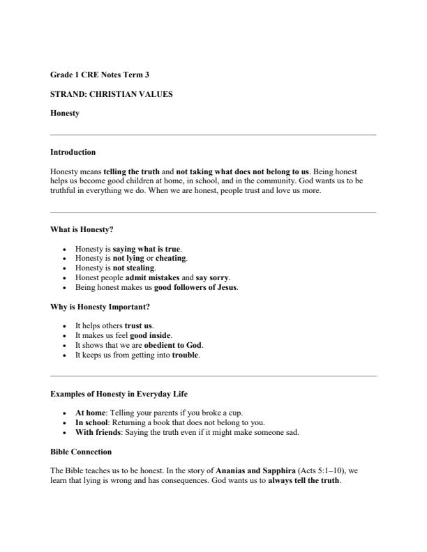 Page 1 – Grade 1 CRE Notes Term 3 – Kenyaplex