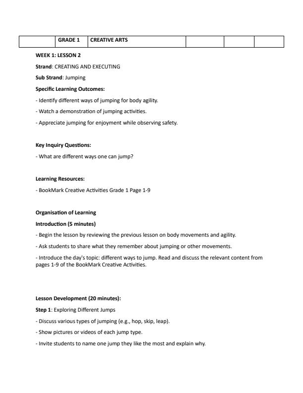 Page 3 – Grade 1 Creative Activities Lesson Plans Term 1 - Bookmark Creative Activities – Kenyaplex
