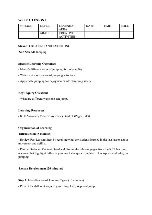 Page 4 – Grade 1 Creative Activities Lesson Plans Term 1 - KLB Visionary – Kenyaplex