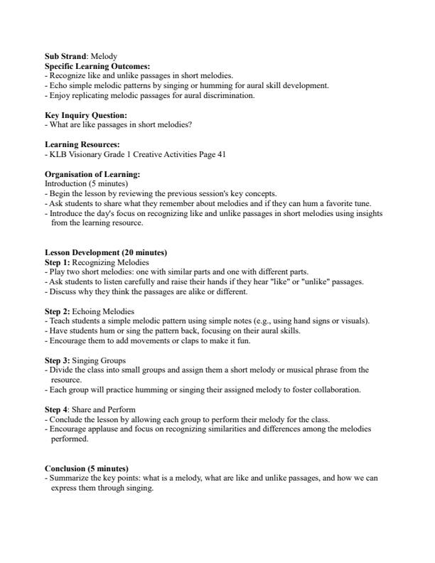 Page 3 – Grade 1 Creative Activities Lesson Plans Term 2 - KLB Visionary – Kenyaplex