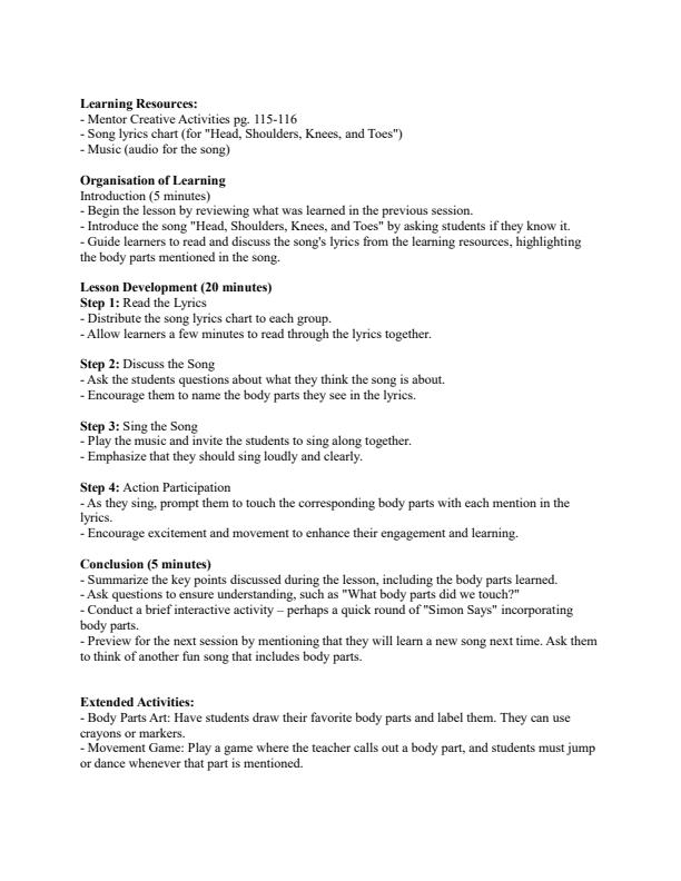 Page 3 – Grade 1 Creative Activities Lesson Plans Term 3 - Mentor – Kenyaplex