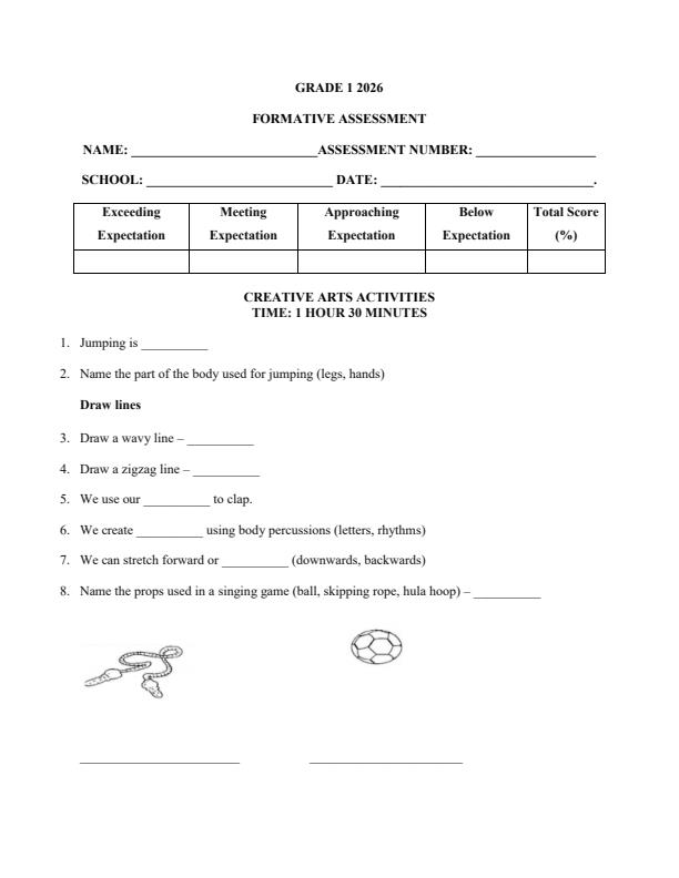 Page 1 – Grade 1 Creative Arts Activities April 2026 Holiday Assignment – Kenyaplex