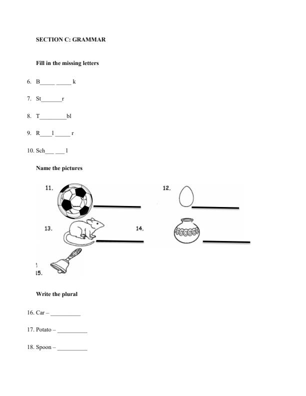 Page 2 – Grade 1 English Activities April 2026 Holiday Assignment – Kenyaplex
