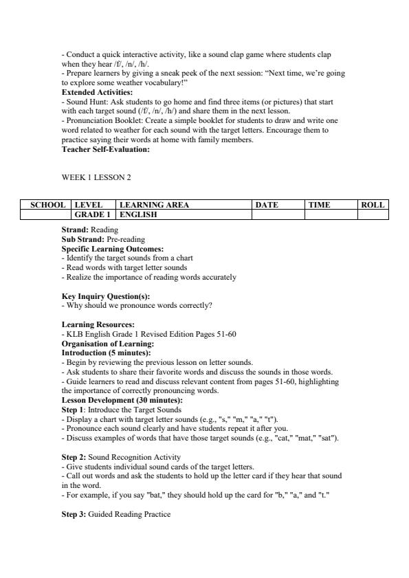 Page 2 – Grade 1 English Lesson Plans Term 2 - KLB Revised Edition – Kenyaplex